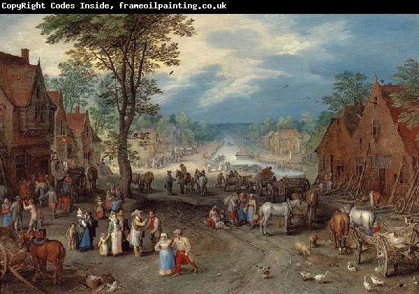 Jan Brueghel The Elder Village Scene with a Canal,